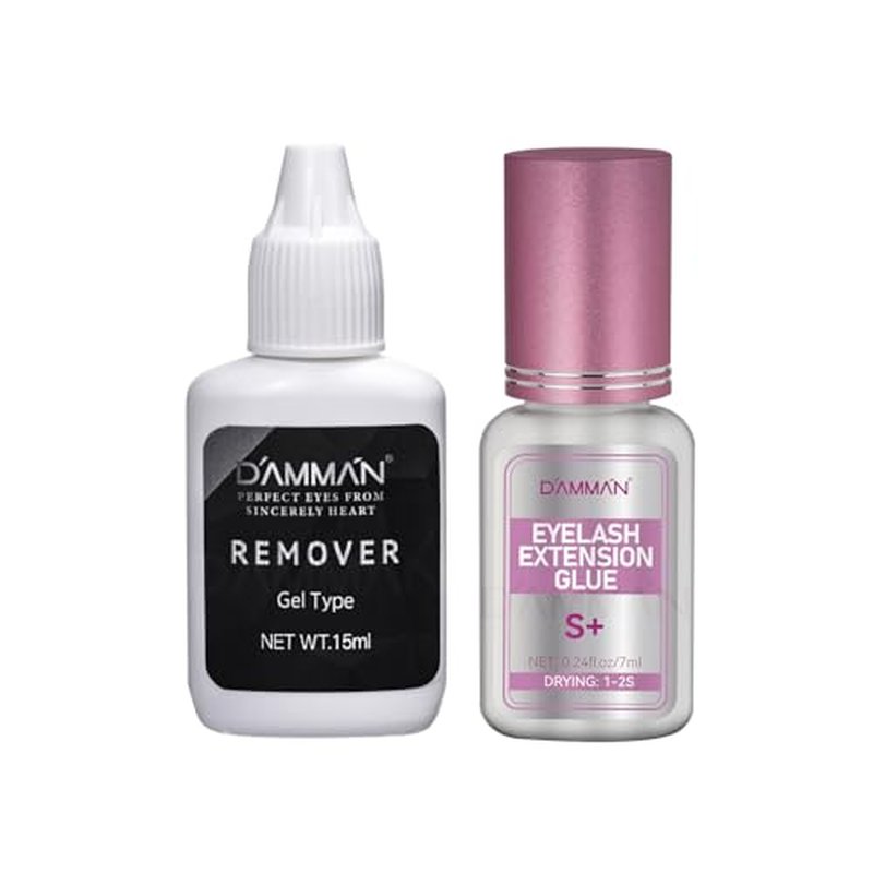 1 Bottle 1-2s Fast Drying 6-7 Weeks Long Lasting No.15 Eyelash Glue and 1 Bottle 15ml 1-2 Mins Eyelash Remover Gel for Professional Salon