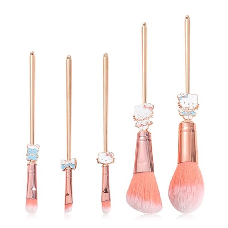 5PCS Cute Cat Style Makeup Brushes, Cosmetic Makeup Brush Set with Pink Storage Bag, Best for Gir Woman
