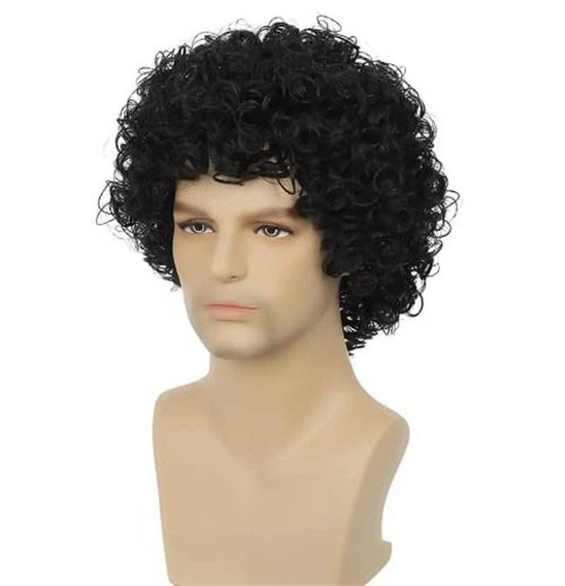 Dai Cloud Curly Wig Men Afro Wig Short Black Rocker Party Wig 70s 80s Fluffy Synthetic Daily Cosplay Halloween Hair Wig for Male Guys (Black)
