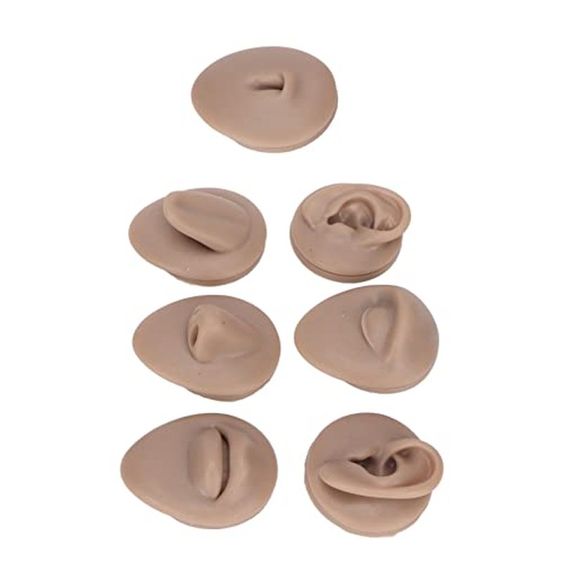 Body Piercing Model 6Pcs Simulation Silicone Body Part Piercing Practice Kit, Ear Eye Nose Mouth Tongue and Belly Button Model for Novice Piercer, Soft Model Body Part Displays Set