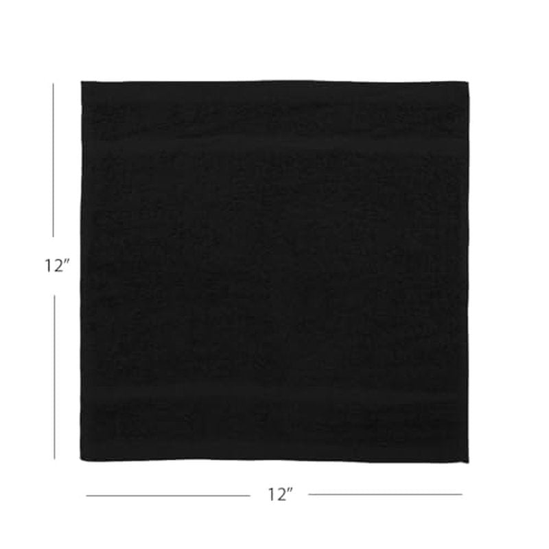 Avalon Towels Cotton Washcloths – (Pack of 24) Size 12x12 Inches, 100% Ring Spun Cotton, Soft & Absorbent Face Towels, Gym Towels, Hotel and Spa Quality, Reusable Fingertip Towels (Black)