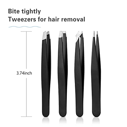 Tweezers Set, High Precision Stainless Steel Eyebrow Tweezers for Facial Hair, Inward Growing Hair and Splinter Remover Kit, Suitable for Women and Men, 4-Piece Set. (Blue)