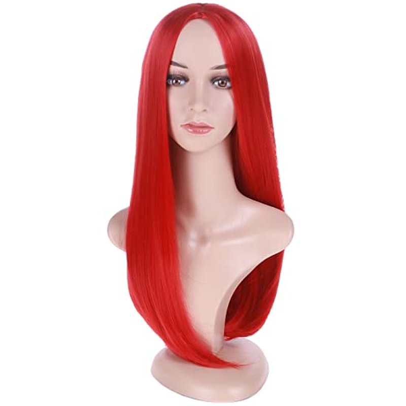 BERON Long Wigs Women's Straight Hair Wig Synthetic Middle Part Wig Cosplay Halloween Party or Daily Use Wig Cap Included (B-Red)