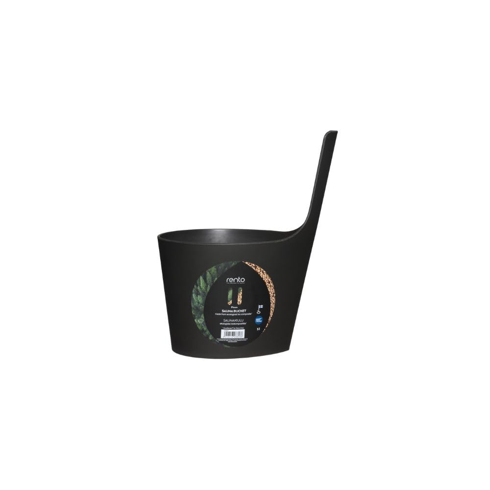 Rento Pisara Straight Handle Sauna Bucket, Sauna Bucket, Straight Handle, Recyclable Biocomposite, 5 Liters (Black)