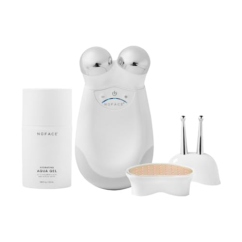 NuFACE Trinity FDA Cleared Microcurrent Facial Device Kit - NuFACE Microcurrent Device, Wrinkle Reducer + Effective Lip & Eye Attachment for Targeted Face & Neck Treatment + Aqua Microcurrent Gel