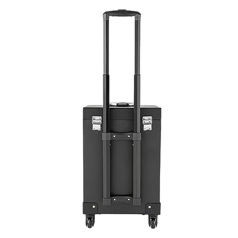 PalaUha Rolling Makeup Train Case Professional Cosmetic Organizer Trolley with Drawers Compartment Nail Case Wheeled Manicure Pedicure Storage Case for Hair Stylists Makeup Artists (Black & Silver B)