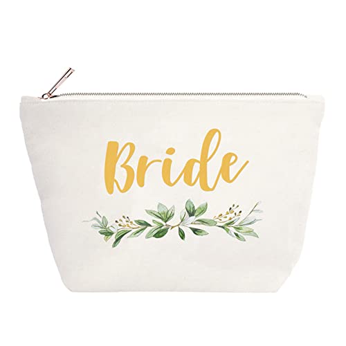ELEGANTPARK Bride Gifts Bride Makeup Bag Wedding Bachelorette Party Cosmetic Bag Bridal Shower Gifts Canvas Gold Script