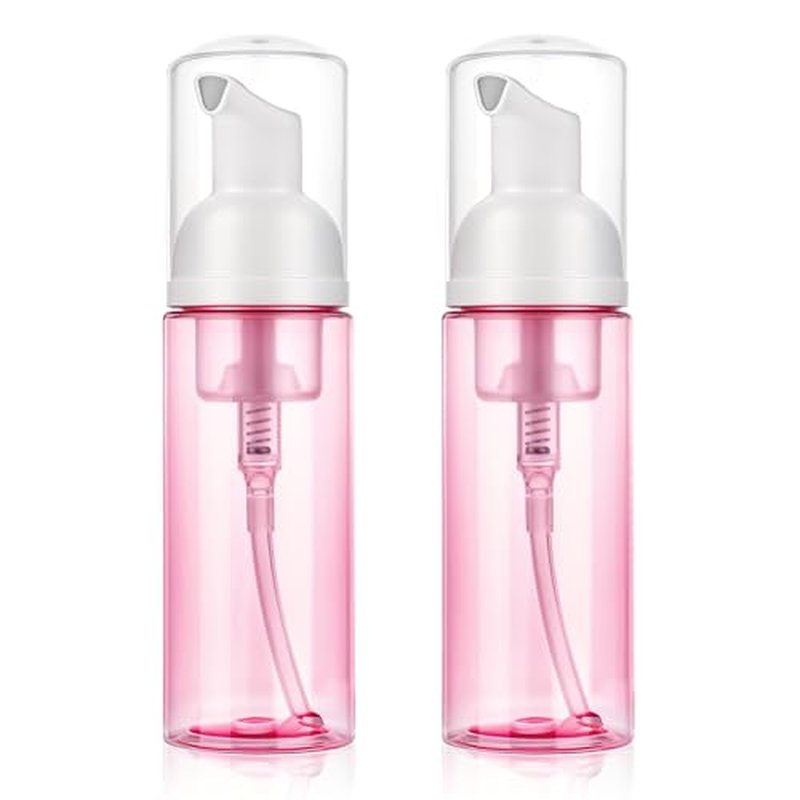 Molain 2 Pack Foam Pump Bottle Dispenser, Travel 60 ml/2 oz Refillable Empty Plastic Foaming Soap Dispenser for Hand Soap, Face Wash, Lash Shampoo, Skin Care (Pink)