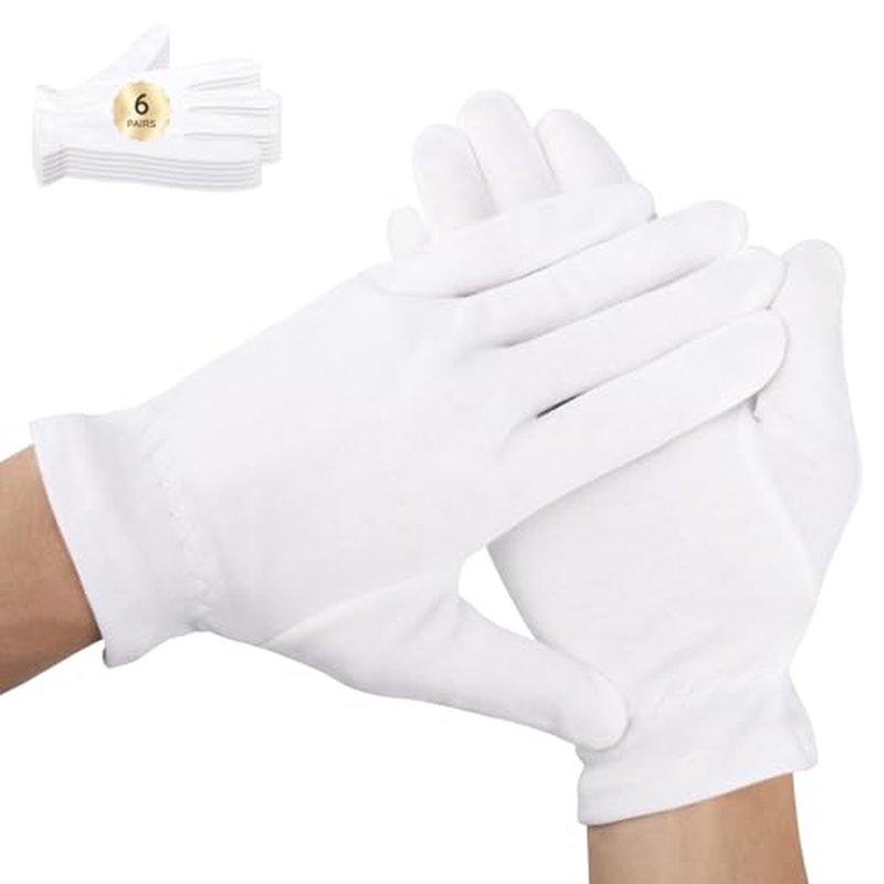 Segbeauty 12 Counts Moisturizing Gloves Overnight, Hand Gloves with Elastic Band, 6 Pairs Lotion Gloves for Men and Women, Sleep Moisture Gloves for Dry Hands, White Cotton Gloves for Art Handling