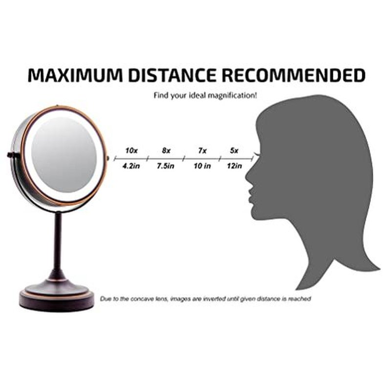 OVENTE 7'' Lighted Makeup Mirror with 1X/7X Magnification, Cordless Tabletop Mount Vanity Mirror with 360° Swivel Design & Double Sided Glow Cosmetic White LED Ring Light, Antique Bronze MCT70ABZ1X7X