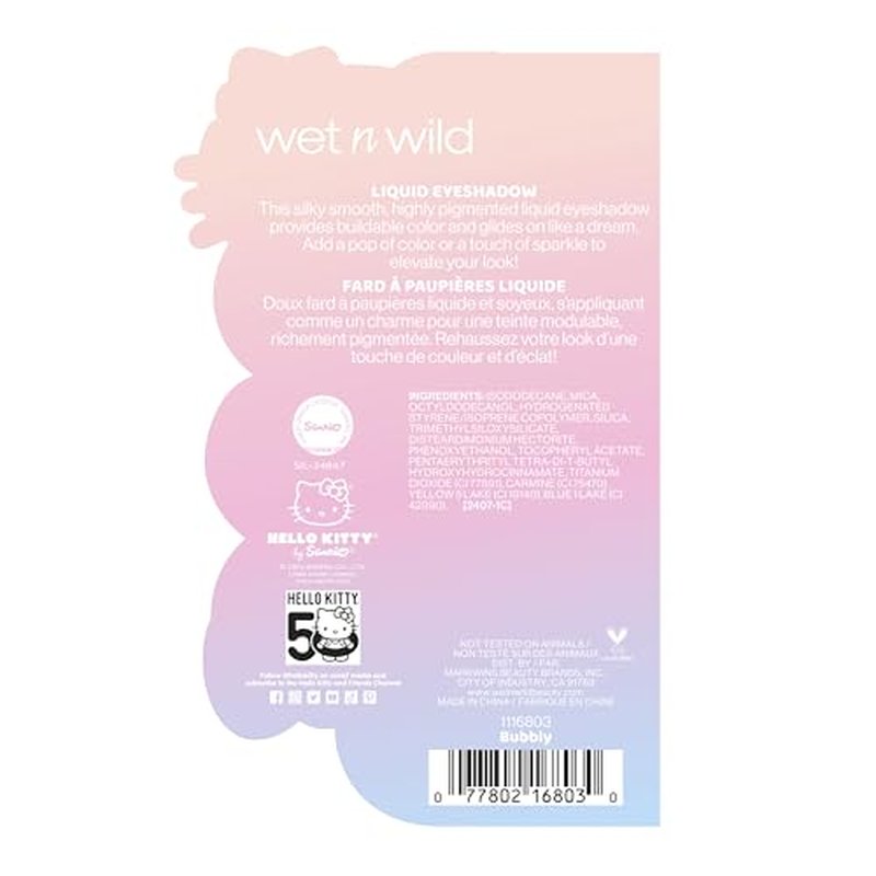 wet n wild Hello Kitty Liquid Eyeshadow, Smooth, Blendable, Shimmery Matte Bubblegum Pink Shade, Cruelty-Free & Vegan - Bubbly
