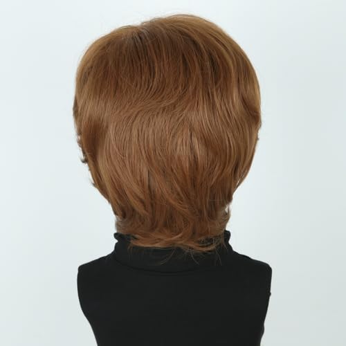 Mens Wigs with Glasses Short Brown Ginger 60s 70s Male Wig for Costume Accessories Halloween Outfit