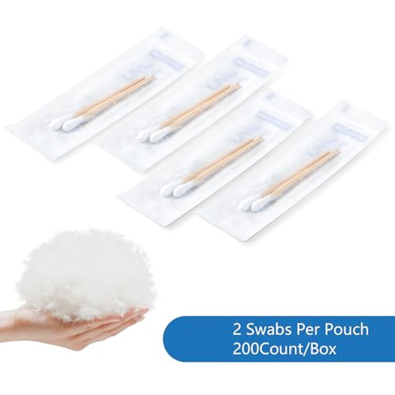 JMU Sterile Cotton Tipped Applicators 3", 200 Count Sterile Cotton Swabs, Wood Shaft Medical Swabs