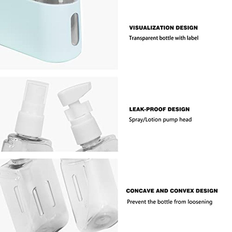 Skycase Travel Bottles, Travel Size Toiletries - Leak Proof Refillable Tsa Approved Travel Bottles, 2 in 1 Travel Containers with Labels Airplane Accessories Kits for Lotion Liquid (Blue)
