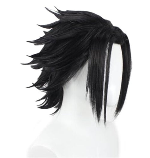 NiceLisa Black Short Fluffy Men's Role Sasuke Uchiha Cosplay Costume Wig with Widow's peak Bangs (not styled)
