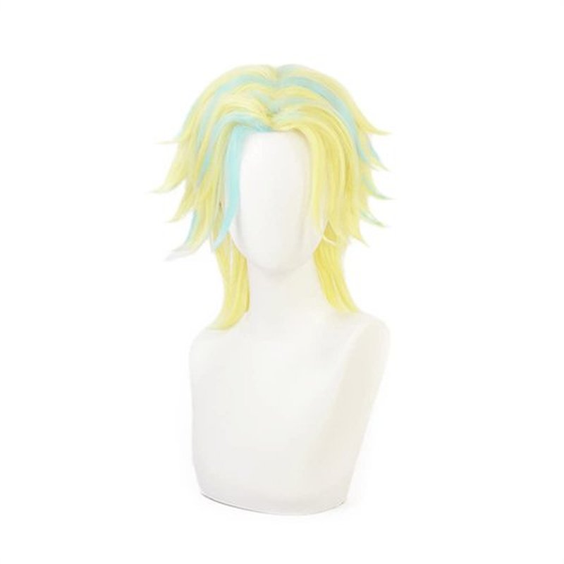 Mystylecos Haitani Rindou Short Yellow Mix Blue Wavy Wig Anime The Way of Rebirth Cosplay Synthetic Wig