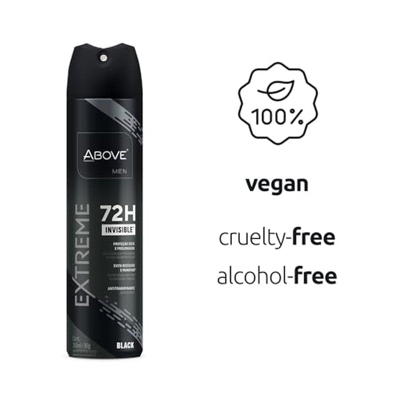 ABOVE Mens Deodorant Antiperspirant, 72 Hours (Extreme Men Black) -Protects Against Sweat & Body Odor - Dry, No Stain & Moisturizing Instant Freshness - Deodorant Spray, Alcohol Free - 3.17 oz