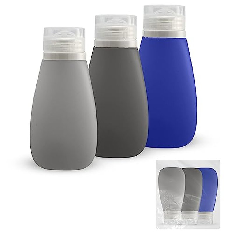 LYOB Travel Bottles for Toiletries, TSA Approved 3oz Leak Proof Silicone Refillable Squeeze Travel Size Containers BPA Free for Cleansers, Lotions, Shampoo 3pk (Orange-Blue-Yellow) Halloween Decor.