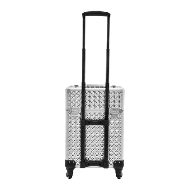 Rolling Makeup Train Case with Storage Sliding Drawer and Removable Divider, Lockable Cosmetic Travel Trolley Case with Wheels Salon Barber Travel Cart Trunk for Nail Tech Hairstylist (Silver)