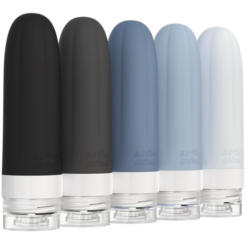 GLAMFIELDS Travel Bottles for Toiletries,3oz Travel Size Containers TSA Approved Leak Proof Silicone for Shampoo,Conditioner,Easy to Squeeze and Portable, Essentials for Traveling (5 Pack) Black