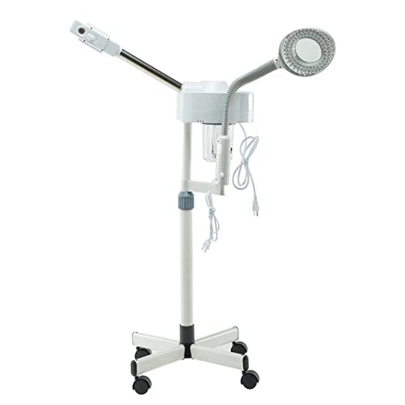 Professional Facial Steamer 2 in1 Steamer for Face 5X LED Magnifying Lamp Hot Ozone Facial Steamer for Esthetician Beauty Face Equipment Use at Home or Salon（White）