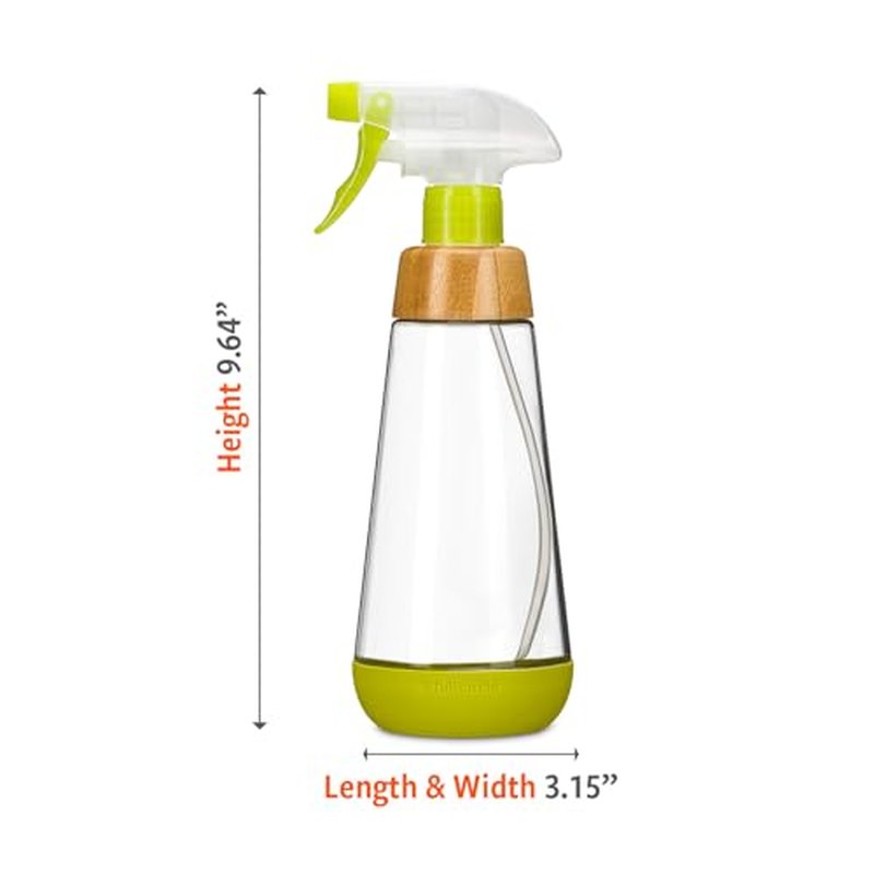 Full Circle Bottle Service - Refillable Glass Spray Bottle for Cleaning - Versatile Stream & Mist Options, Bamboo Details, Silicone Boot - Ideal for Non-Toxic Solutions & Plant Care, 16oz, Green