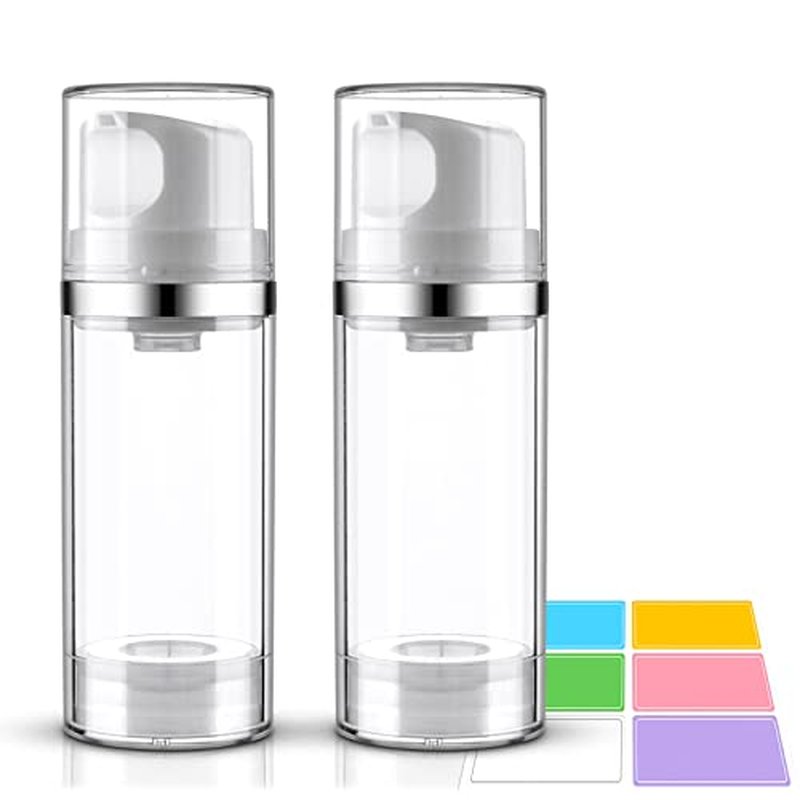 Cosywell Airless Pump Jars 1.7oz/50ml 2 Pack Pump Bottle Dispenser Empty Moisturizer airless Pump Bottles Cosmetic Pump Container Travel Pump Bottles for Toiletries Shampoo Lotion and Cream Clear