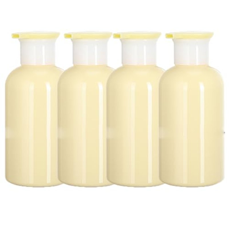 4 Pack Plastic Bottles with Pump Dispenser, Refillable Travel Containers, 300ml (Light Yellow)