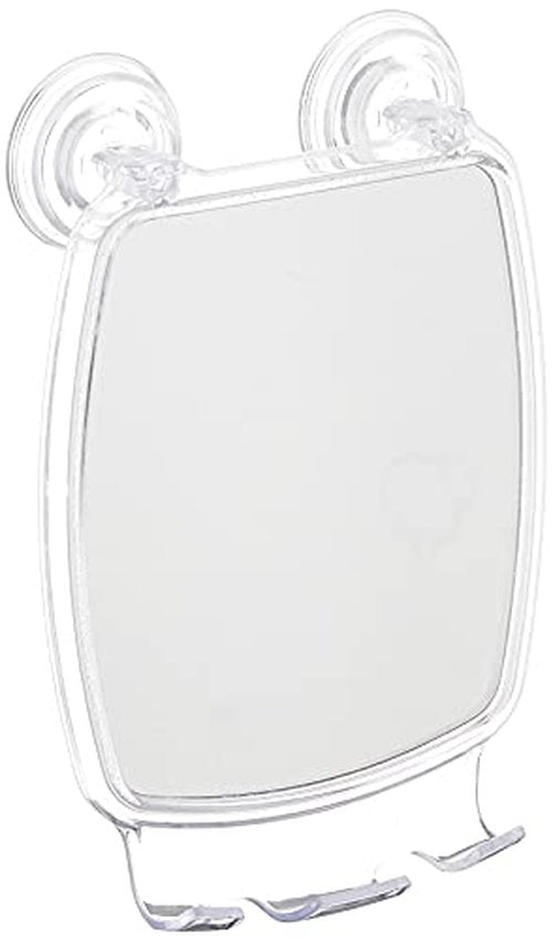 iDesign Plastic Power Lock Suction Shower Shaving Mirror with Razor Holder, Fog-Free Mirror for Bathroom or Tub, 6.25" x 8.5" x 2.5", Clear