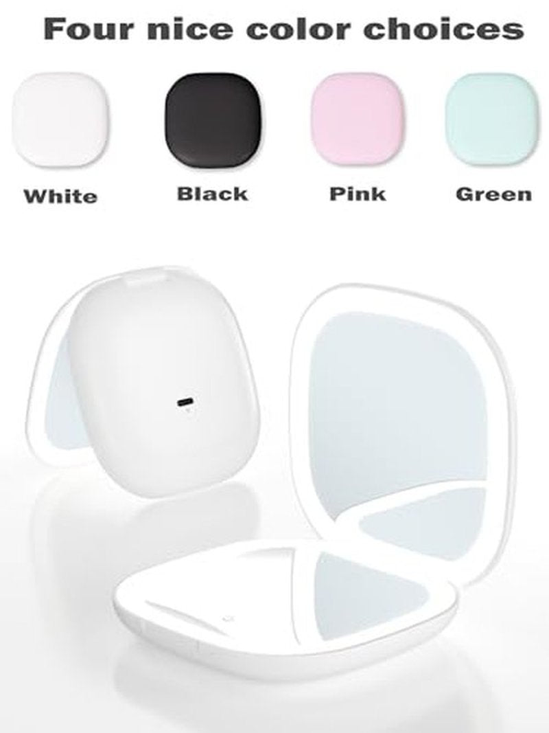 LHQOO LED Magnifying Travel Mirror 1/5x Portable Desktop Mirror - Magnifying Portable Double-Sided Dimmable USB Charging Touch Screen for Travel, Daily Commute and Dating (Black)