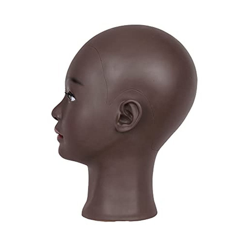 HAIRWAY Bald Mannequin Head Female Professional Cosmetology Training Head Bald Manikin Head for Wigs Making and Display Doll Head with Free T-pins (Black 21.5 Inch)