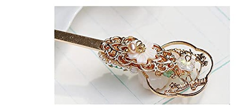 Yuri Hairpin Hair Clasp Sticks Picks Pearl Shell White Crystal Long tassels Hair Accessories For Long Hair Women Wedding Hanfu Cheongsam (green jade)