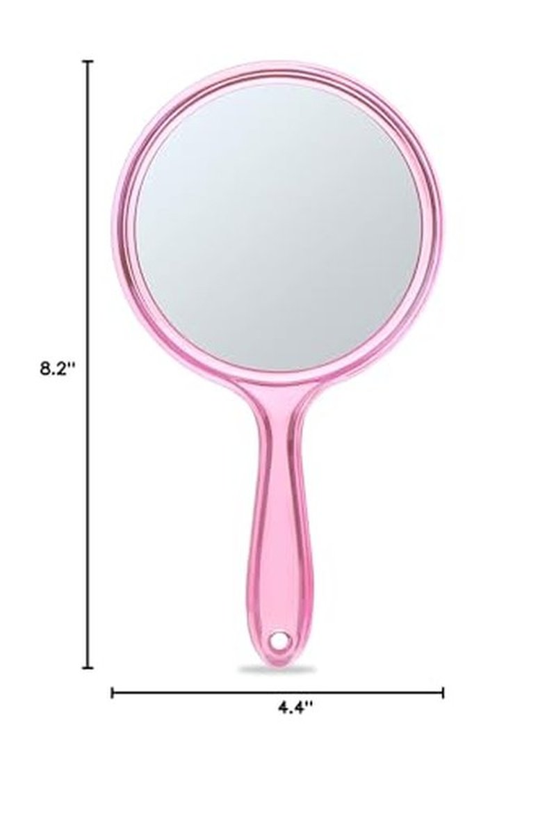 OMIRO Hand Mirror, Double-Sided Handheld Mirror 1X/3X Magnifying Mirror with Handle, Pack of 1 (Transparent Pink)