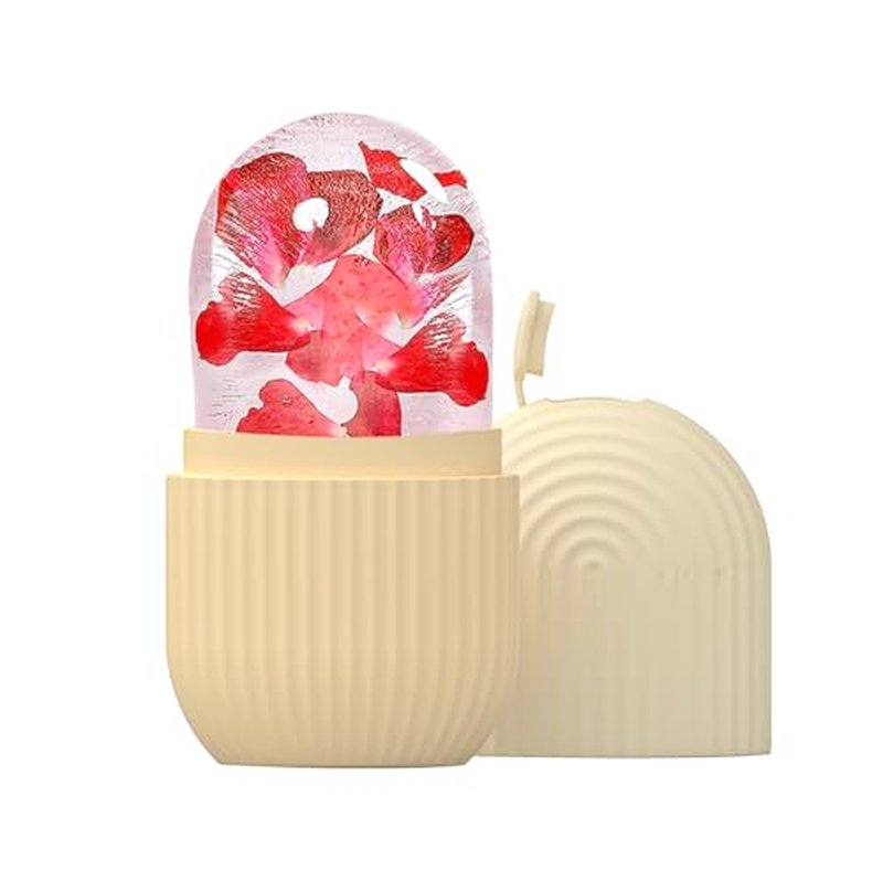 Joyeee Ice Face Roller, Reusable Silicone Mold Face Massage Eye Facial Beauty Skin Care Tools Apply Ice for Shrink Pores Anti Wrinkle Reduce Puffiness Improve Skin Elasticity, Striped, Yellow