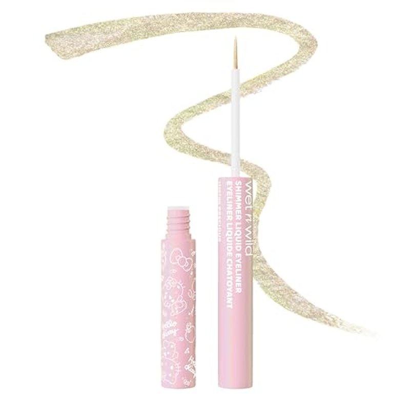 wet n wild Hello Kitty Shimmer Liquid Eyeliner, Richly Pigmented Iridescent Pearl Particles, Smooth & Easy Brush Application, Cruelty-Free & Vegan - Kawaii
