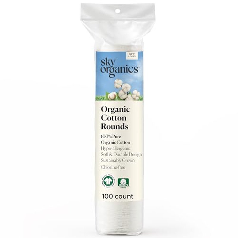 Sky Organics Organic Cotton Rounds for Sensitive Skin, 100% Pure GOTS Certified Organic for Beauty & Personal Care, 100 ct. w Ebook