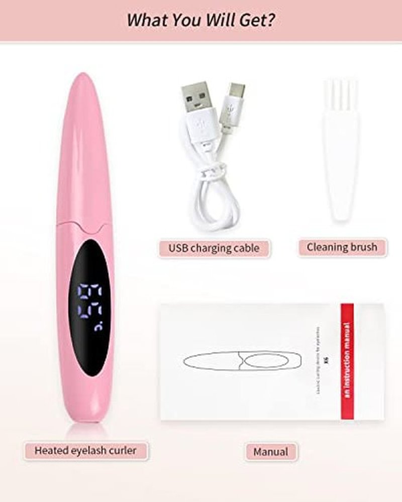 EYECURL Heated Lash Curler, Heated Eyelash Curler, Intelligent Power Off Rechargeable Electric Eyelash Curler Heated Quickly by Steel Wire for 24 Hs Long Lasting Natural Makeup - Pink