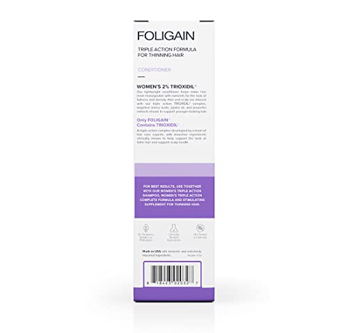 Foligain Triple Action Conditioner For Thinning Hair, Volumizing Conditioner for Women, 8 Fl. Oz. (Pack of 3)