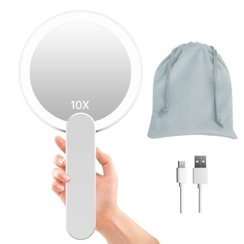 FASCINATE Handheld Mirror with Lights, Perfect for Travel, Compact, Pocket, Purse, Folding