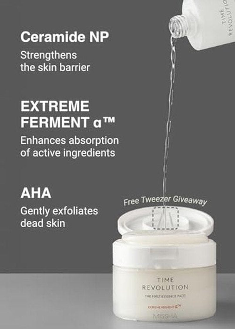 MISSHA Time Revolution The First Essence Toner Pads (75 pads) - Exfoliating Pads Enhanced with AHA, Moisturizing, Larger Size, Advanced Ferment Absorption