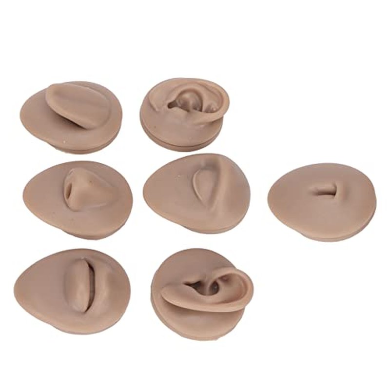 Body Piercing Model 6Pcs Simulation Silicone Body Part Piercing Practice Kit, Ear Eye Nose Mouth Tongue and Belly Button Model for Novice Piercer, Soft Model Body Part Displays Set