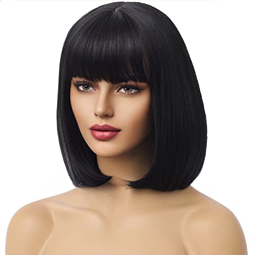 WTHCOS Blonde Wig with Bangs Short Straight Blonde Wig Short Blonde Wigs for Women Platinum Blonde Wig Bob Synthetic Wigs Daily Cosplay Party Wig with Wig Cap