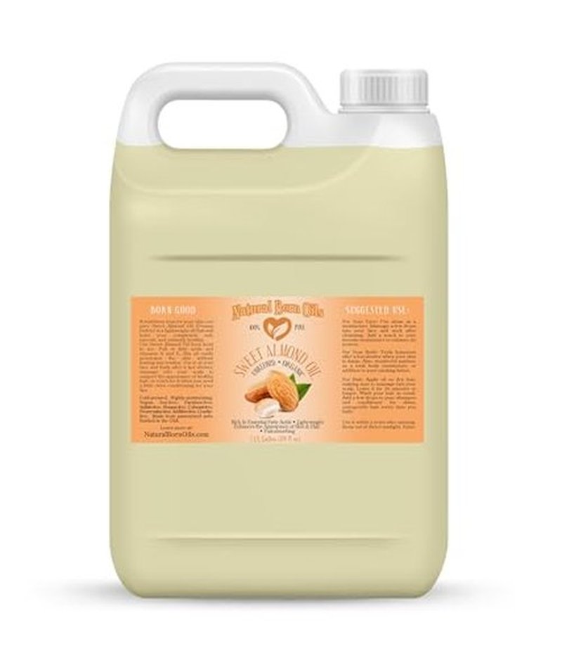 Natural Born Oils Sweet Almond Oil, 2oz, Organic, Cold-Pressed, High in Omega-9, Perfect for Skin Hydration, Enhancing Hair Shine