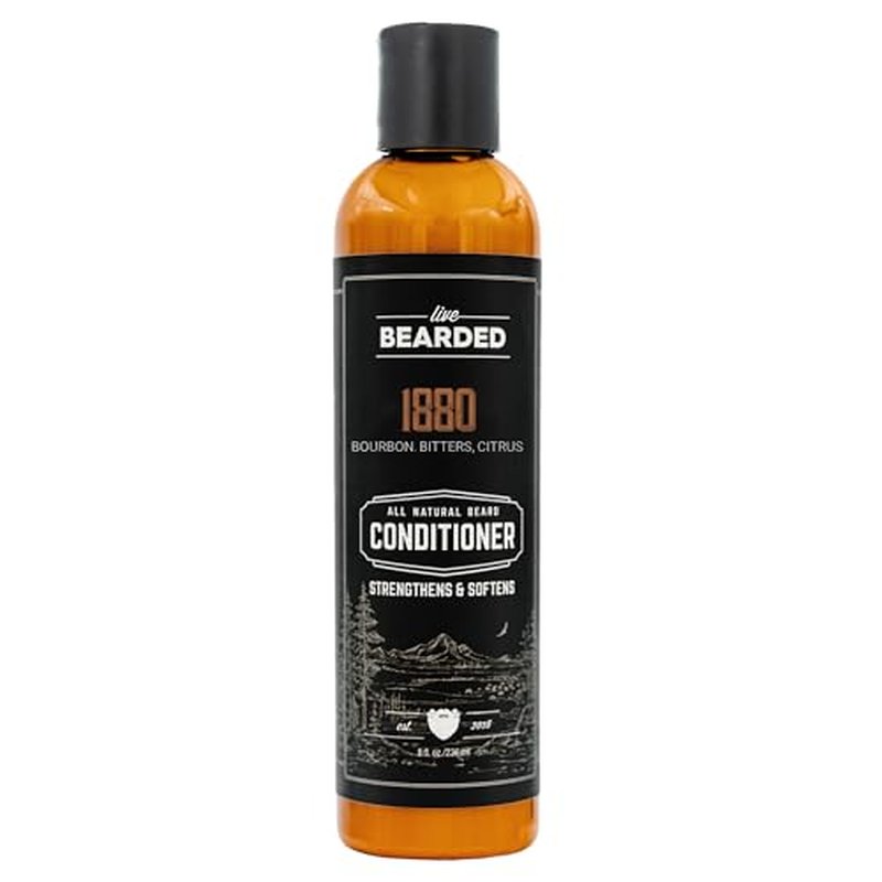 Live Bearded Beard Conditioner for Men - 1880 Scent Facial Hair Conditioner, 8oz - All-Natural Beard Softener with Biotin, Coconut Oil, & Argan Oil - Strengthens & Softens, Made in USA