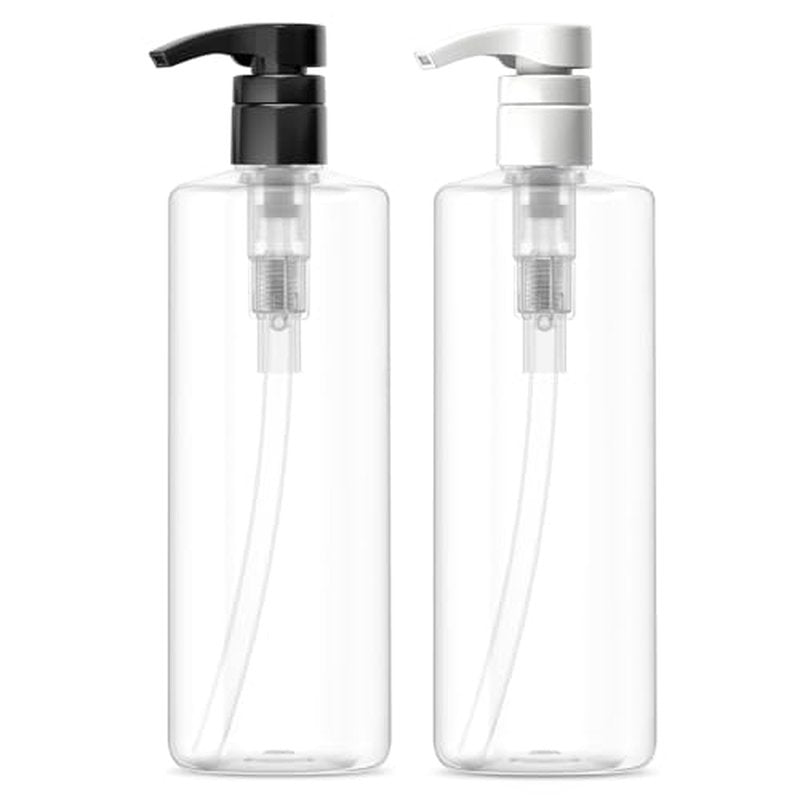 Bar5F Plastic Lotion Bottles with Black & White Pumps, 16 oz | Leak Proof, Empty Clear Cylinder, Refillable, BPA Free for Shampoo, Moisturizer, Face Cream, Liquid Hand Soap | Pack of 2
