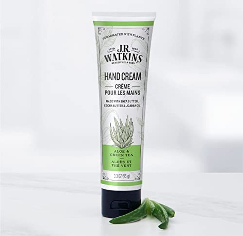 J.R. Watkins Natural Moisturizing Hand Cream, Hydrating Hand Moisturizer with Shea Butter, Cocoa Butter, and Avocado Oil, USA Made and Cruelty Free, 3.3oz, Aloe & Green Tea, Single