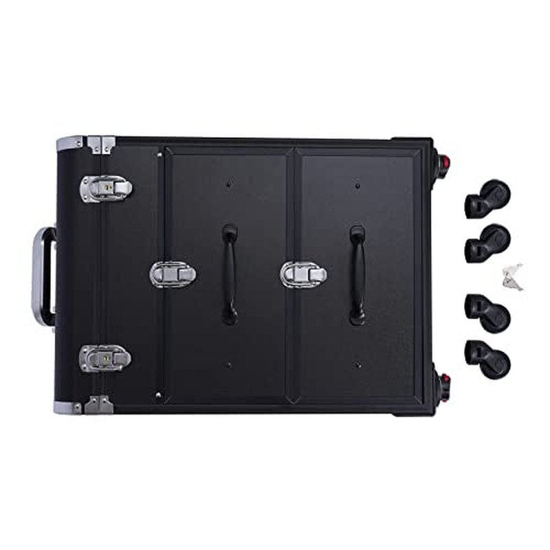 PalaUha Rolling Makeup Train Case Professional Cosmetic Organizer Trolley with Drawers Compartment Nail Case Wheeled Manicure Pedicure Storage Case for Hair Stylists Makeup Artists (Black & Silver A)