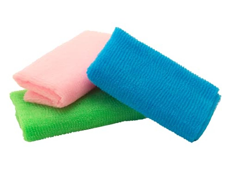 S&T INC. Back Scrubber for Shower, Exfoliating Body Scrubber or Bath Exfoliating Towel for Skin Care, 11.8 Inches x 35.4 Inches, Assorted Pink, 3 Pack