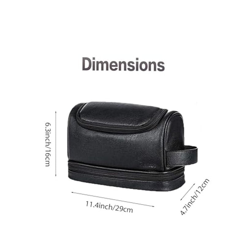Elviros Toiletry Bag, Mens Leather Travel Organizer Kit with hanging hook, Large Water-resistant Toiletries Bathroom Shaving Bags for Women (Black)