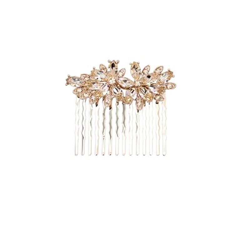 Faship Gorgeous Champagne Rhinestone Crystal Floral Hair Comb